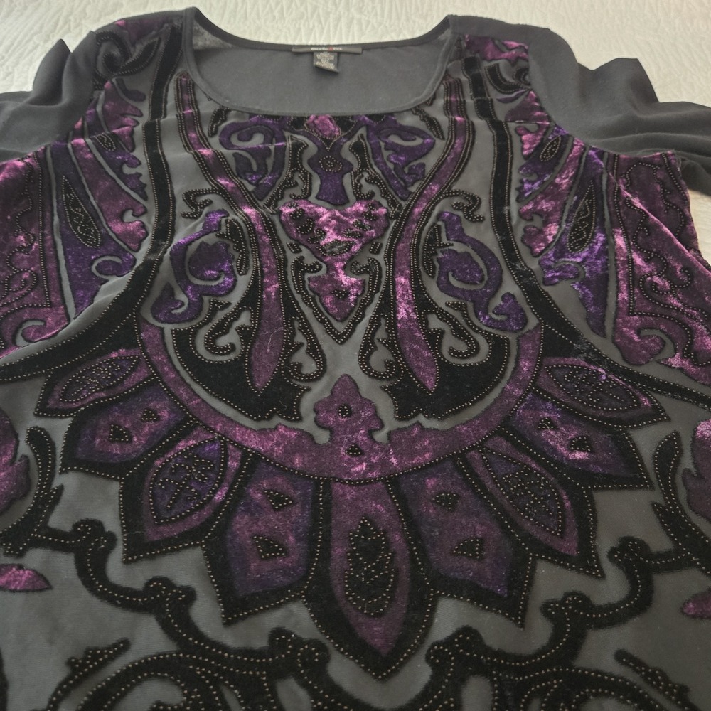 Style & Co y2k Velvet Burnout Purple‎ Black Whimsygoth Dark Fairy Plum Medium - Picture 1 of 16